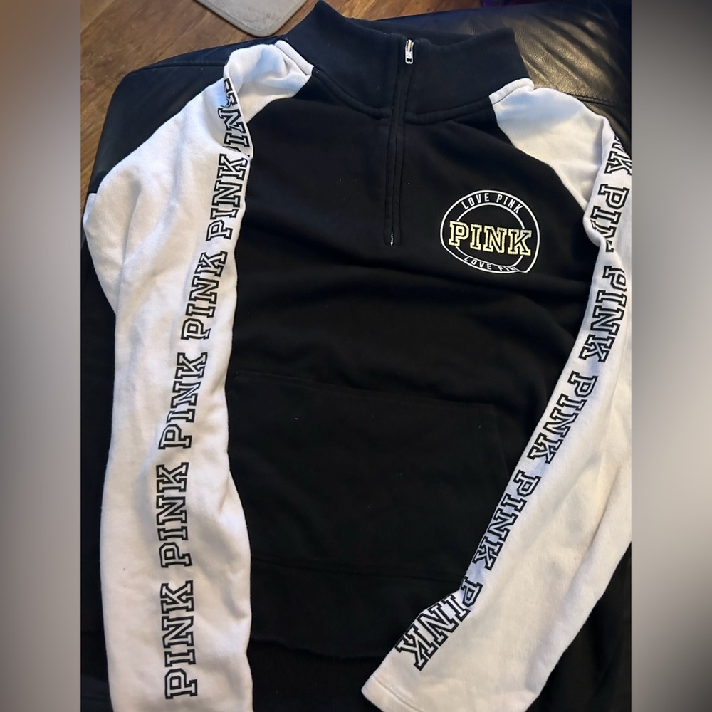 Black and White PINK Logo Quarter-Zip Pullover